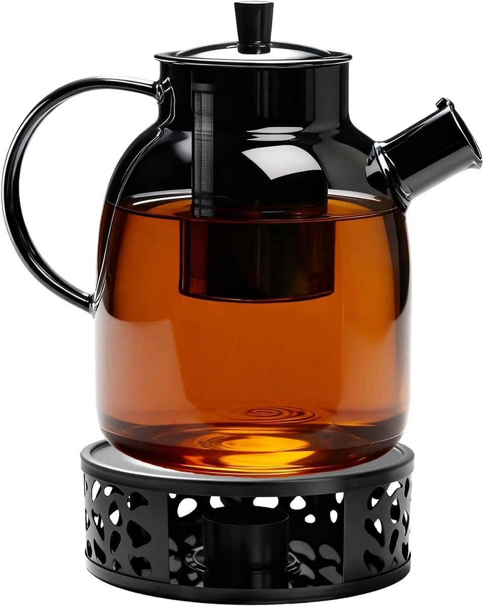 Stijlvolle Glazen Theepot 1.8 Liter met Zeef, Geschikt voor Losse Thee en Theezakjes, Vaatwasserbestendig en Warmhoudfunctie
