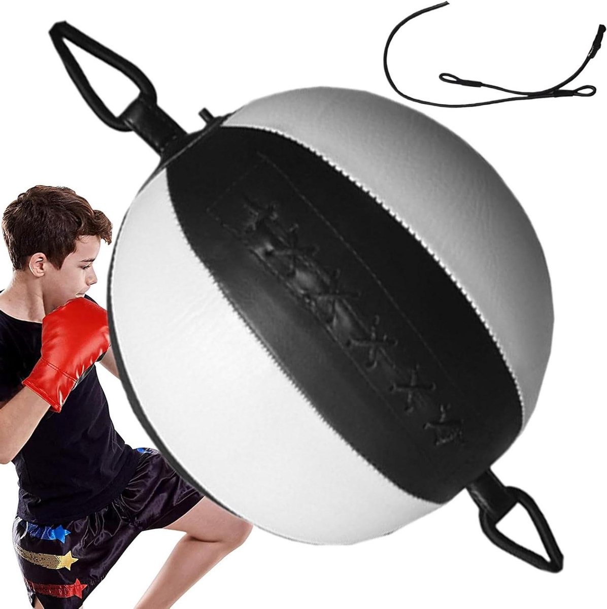 Reflex Trainer Bal - Boksbal Kinderen - Reactietijd Verbeteren - Verstelbare Moeilijkheidsgraad - 20 cm Bal - Zwart Wit