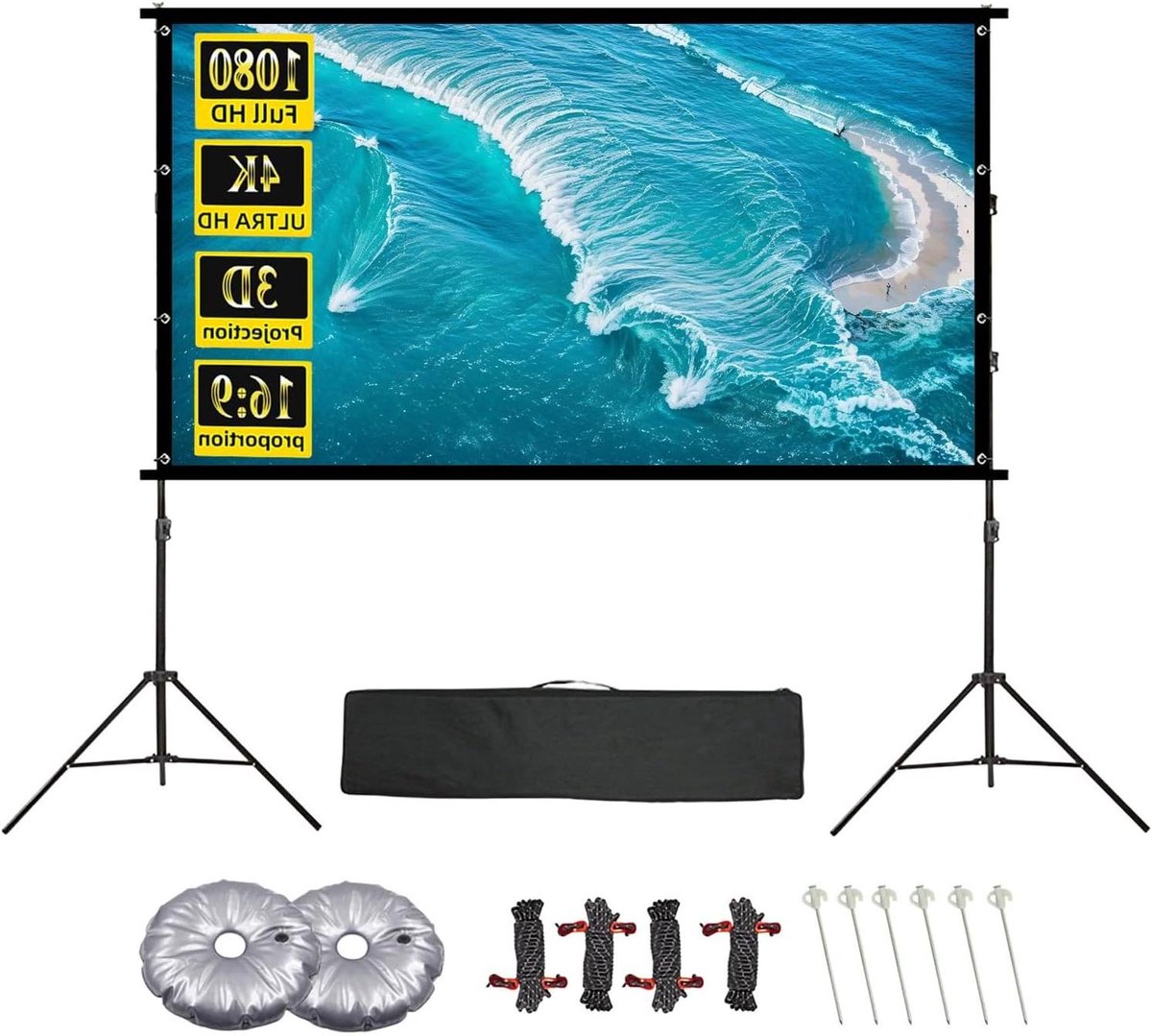 Projectiescherm met Statief - Draagbaar Filmdoek - Thuisbioscoop Creëren - Kreukvrij en Wasbaar - 84 Inch 16:9 - Wit