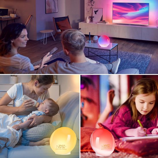 Wake-Up Light - Nachtlamp Alarm - Rustig Ontwaken - Zonsopgang Simulatie - 7 Kleuren - Wit van Wake-up Light — afbeelding 2