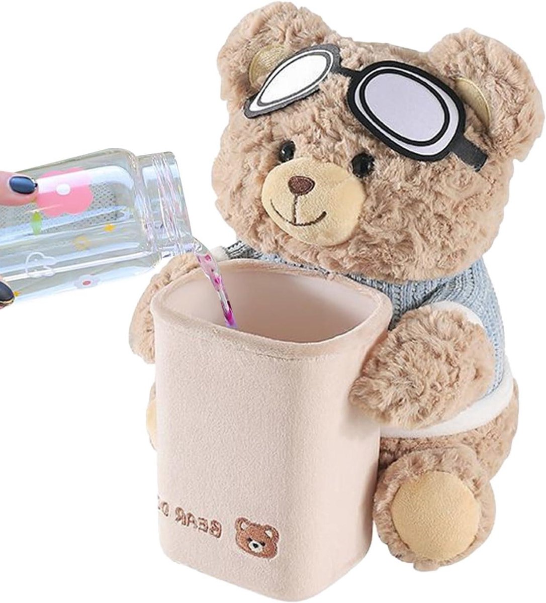 Zakdoekhouder Auto - Cartoon Pluche - Veilig Rijden - 2-in-1 Ontwerp - 22 cm - Beige