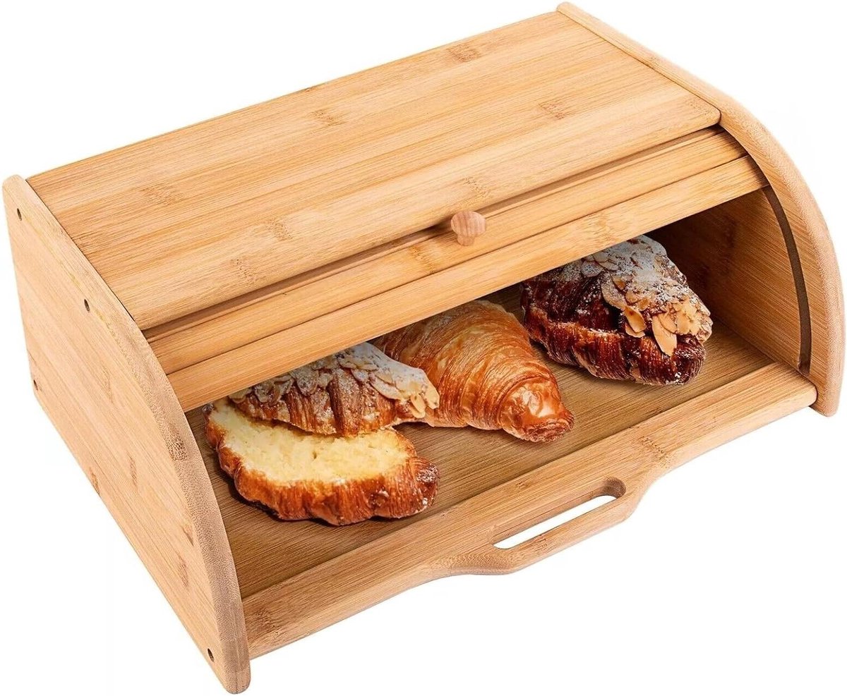 Grote Broodtrommel - Houten Opslag - Keuken Organiseren - Rol Top Deur - 40cm - Bruin