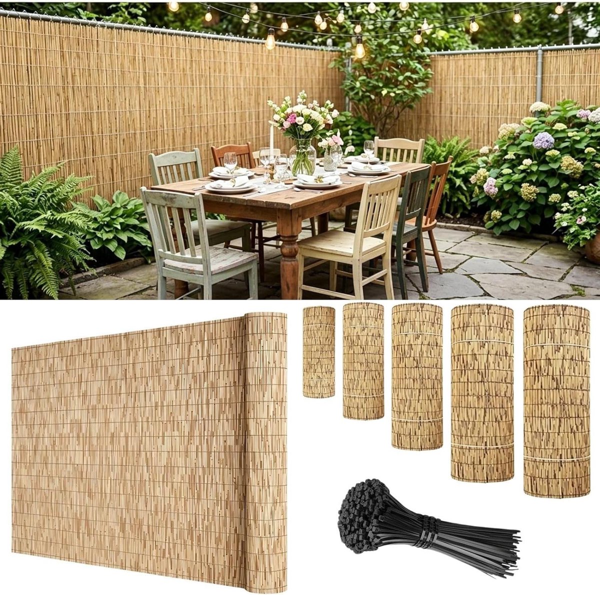 Rieten Privacyscherm - Tuinafscheiding Bamboe - Meer Privacy Creëren - Natuurlijk Gecarboniseerd - H180xL1000cm - Wit
