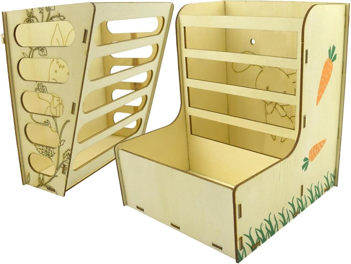 Hooivoerbak Hout - Hooirek Klein Dier - Voerbak Kooien - Morsbestendig Ontwerp - 2 Stuks - Natuurlijk Hout