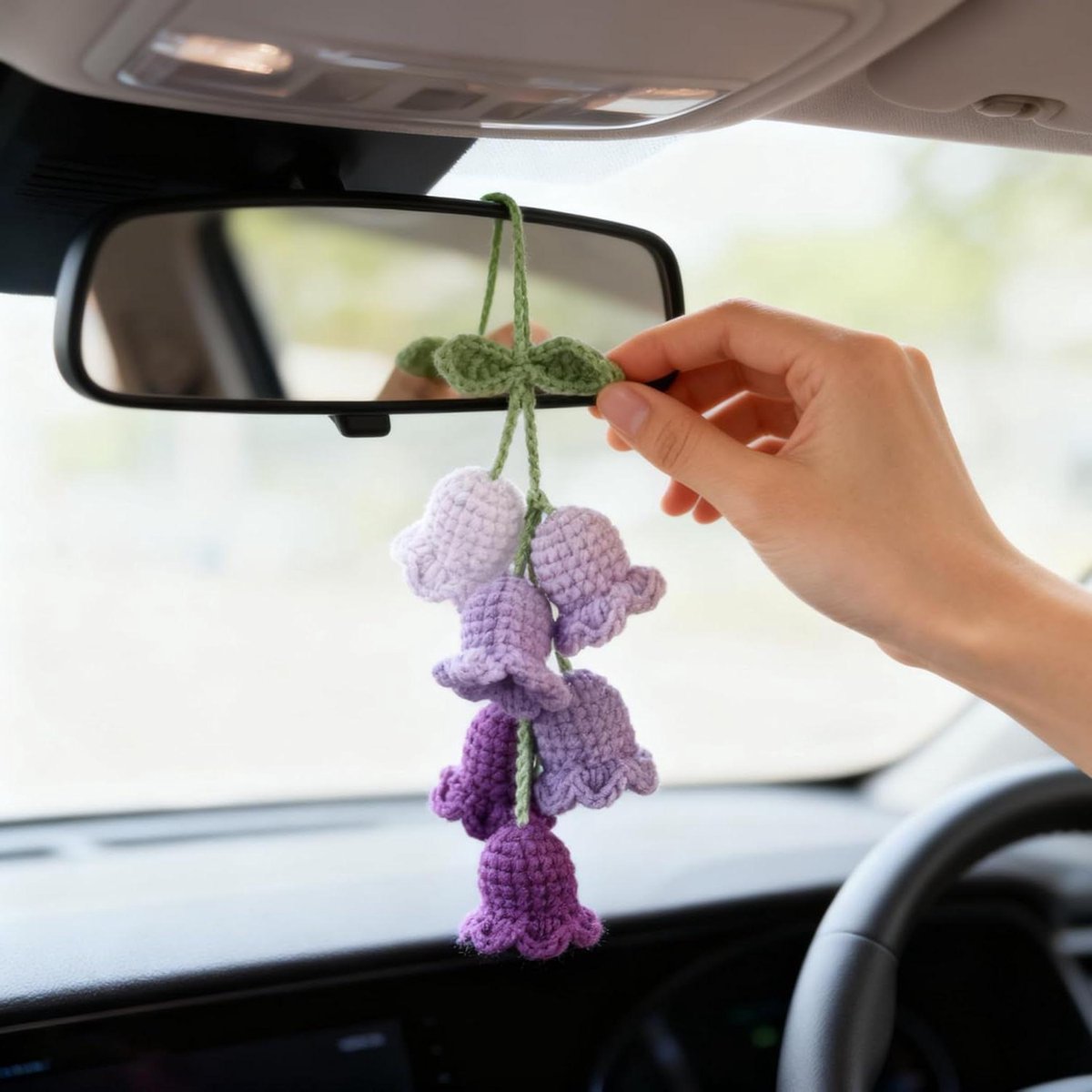 Auto hanger - Bloem decoratie - Interieur verfraaien - Handgebreid ontwerp - Compact formaat - Paars verloop