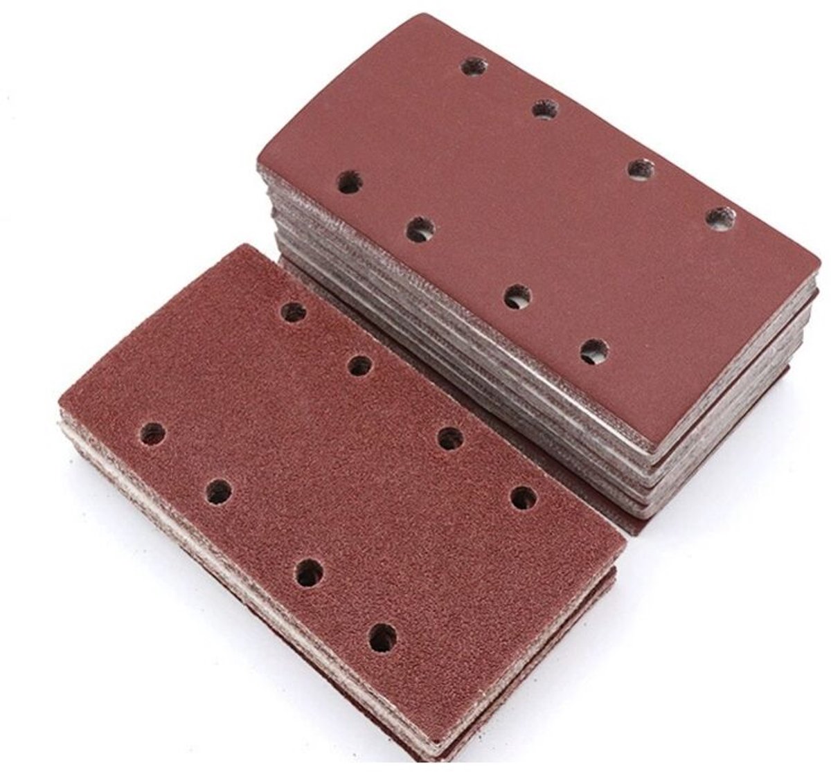 120 rechthoekige schuurpads, geschikt voor schuurmachines, formaat 93x185 mm, schuurpads geschikt voor 8 gaten en klittenband, verkrijgbaar in verschillende korrelgroottes: 40/60/80/120/180/240.