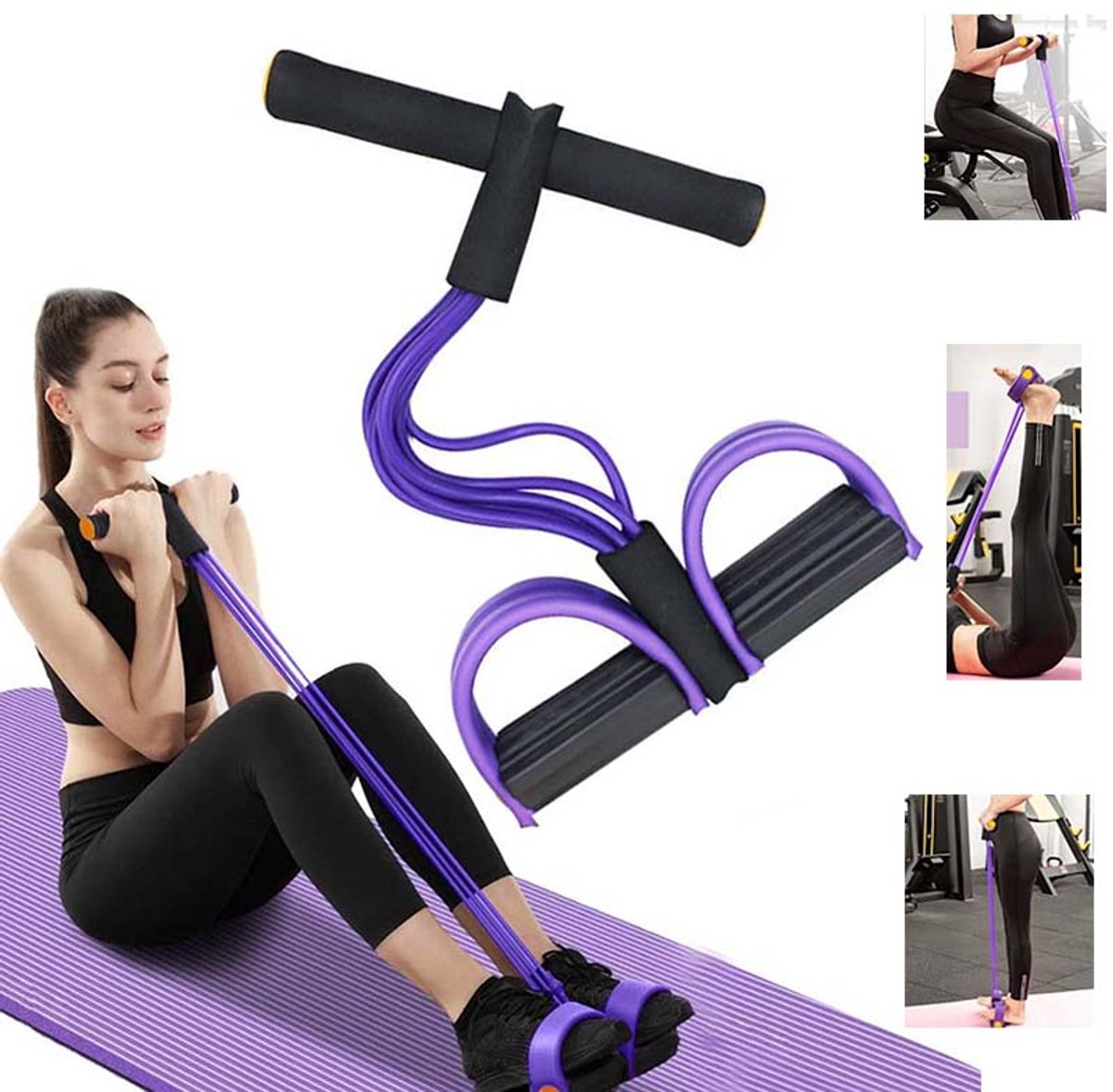 Fitness Resistance Band – Multifunctionele Trainingsweerstandstrekking - Geschikt Voor Hele Lichaam, Arm, Rug En Buik - Paars & Zwart