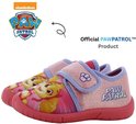 Roze Paw Patrol pantoffels met klittenbandsluiting, met afbeelding van Skye en het Paw Patrol logo.