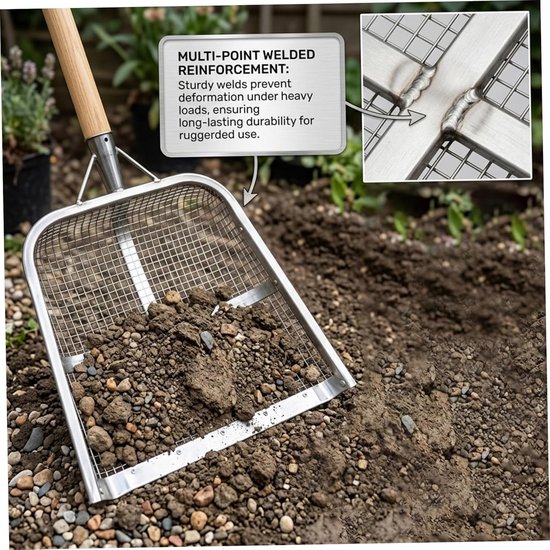Zeefschop - Zandzeef - Tuin Grond Zeven - Versterkt Gelast Frame - 47x36 cm - Zilver — afbeelding 4
