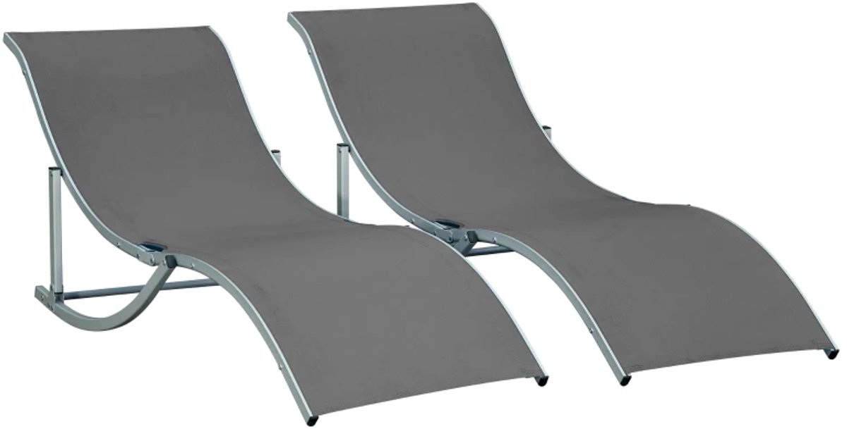 Opklapbare Tuinstoelen Set van 2 - Stoffen Ligbed - Ligstoel - Ergonomische Relaxstoelen - Tuinstoel - Strandstoel - Campingligstoel - tot 120 kg - Zonnebed - Relaxstoel voor Tuin, Terras, Zwembad & Balkon - Donkergrijs