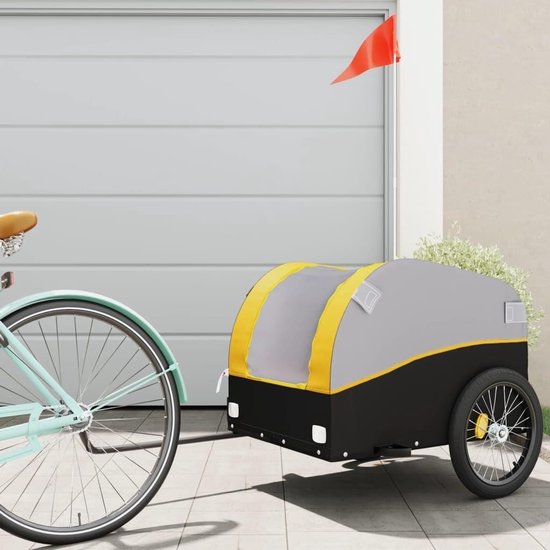 Fietsaanhanger Vrachttrailer - Transportkist Fietskar - Zware Goederen Vervoeren - Robuust IJzeren Frame - 45 kg Draagvermogen - Zwart Geel