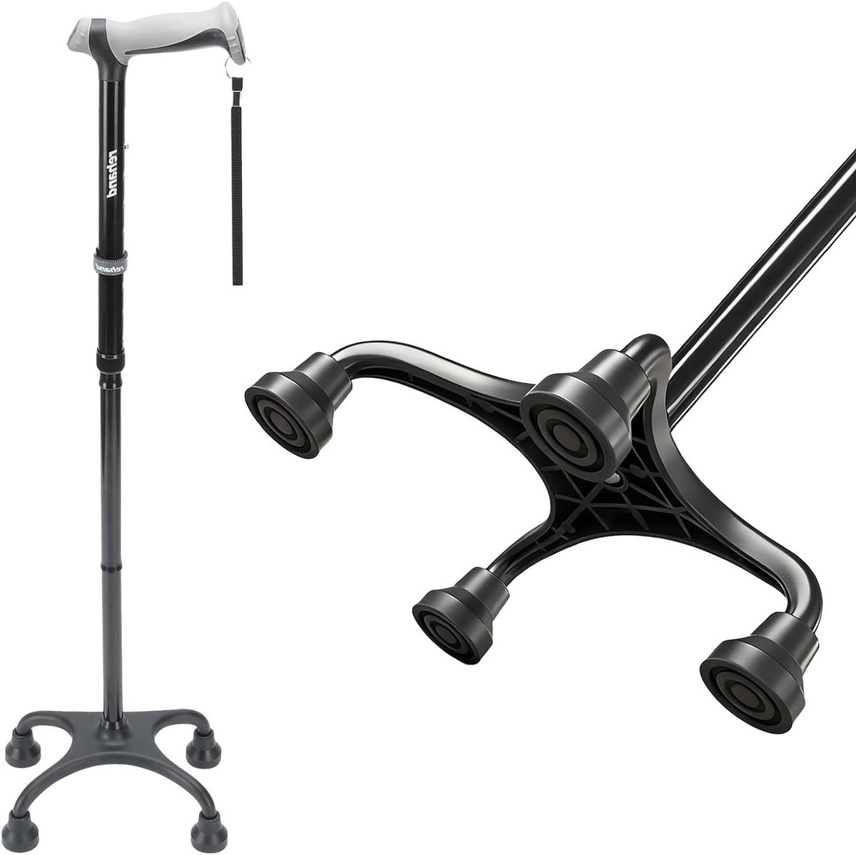 Vierlingstokken - Wandelstok - Veilig Lopen - Ergonomische Handgreep - Verstelbaar 80-96 cm - Zwart