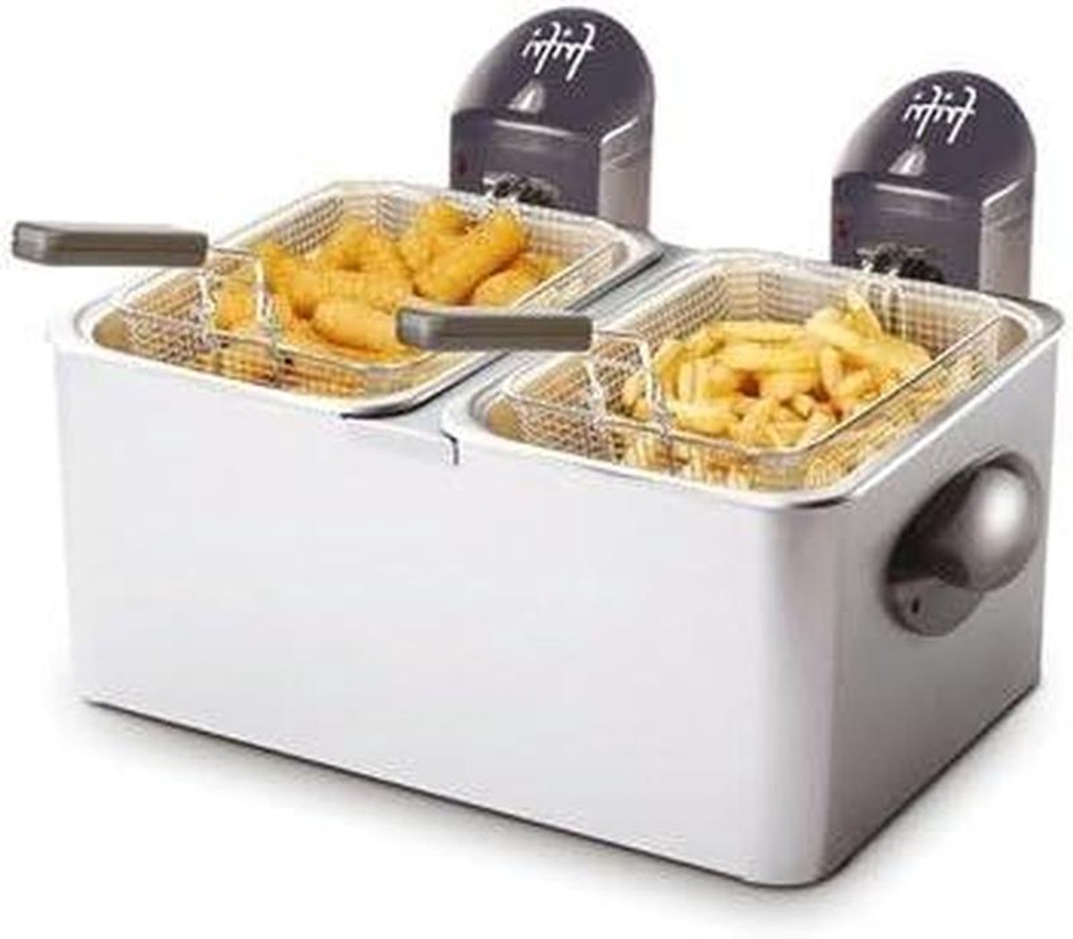 Duo Friteuse - Dubbele Frituurpan - Tegelijk Frituren - Twee Aparte Manden - 2x 3.5 Liter - Grijs