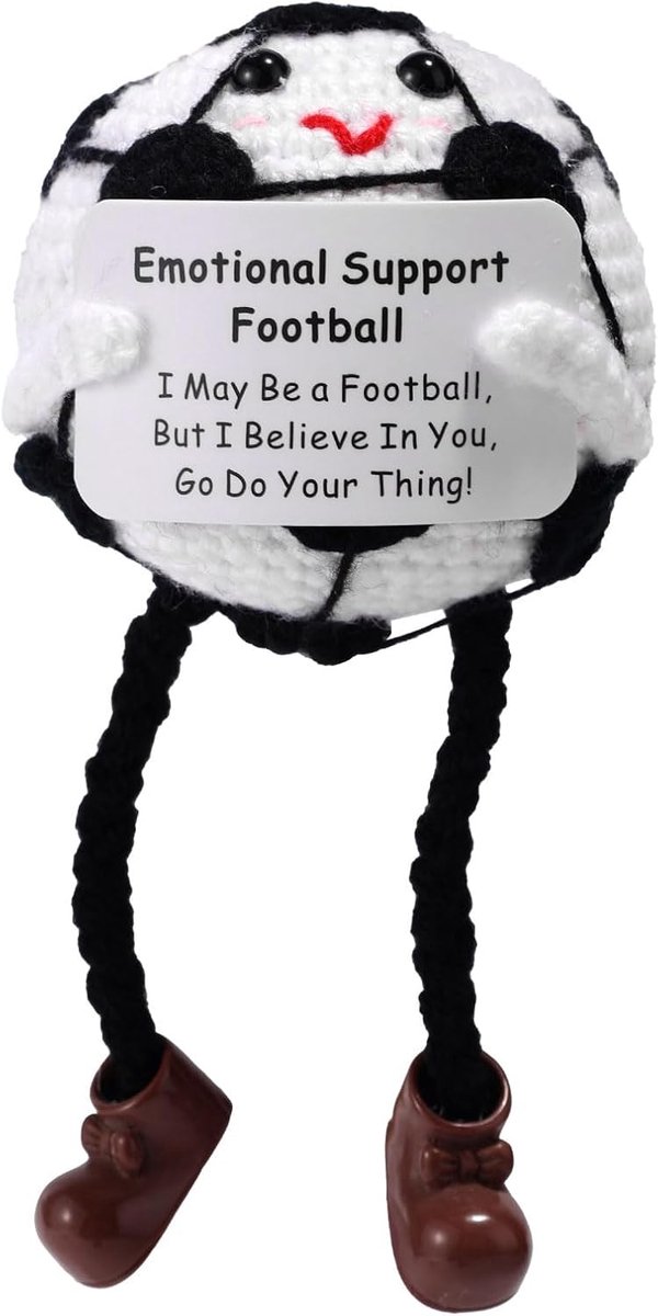 Voetbal Knuffel - Gehaakt Speelgoed - Kinder Decoratie - Handgemaakt Met Positieve Boodschap - 14 x 7 x 6 cm
