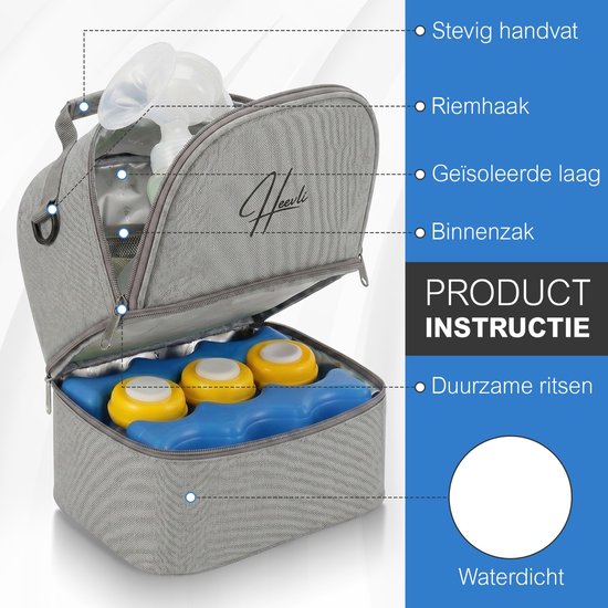 Heevli® Kolftas met 2 koelelementen - Moedermelk koeltas - Koeltas - Babyfles koeltas - Babymelk koelen - koeltas borstvoeding - Moedermelk tot 12 uur Koel — afbeelding 3