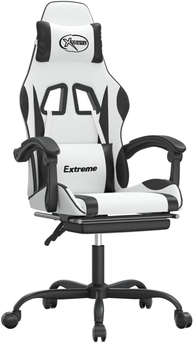 Gamingstoel - Game Stoel - Comfortabel Gamen - Met Voetensteun - Wit Zwart — afbeelding 5