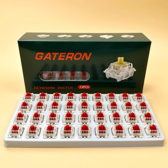Set van 72 Mechanische Keyboard Switches, Rood, 45gf Lineair, 3-pins, Vooraf Gesmeerd — afbeelding 2