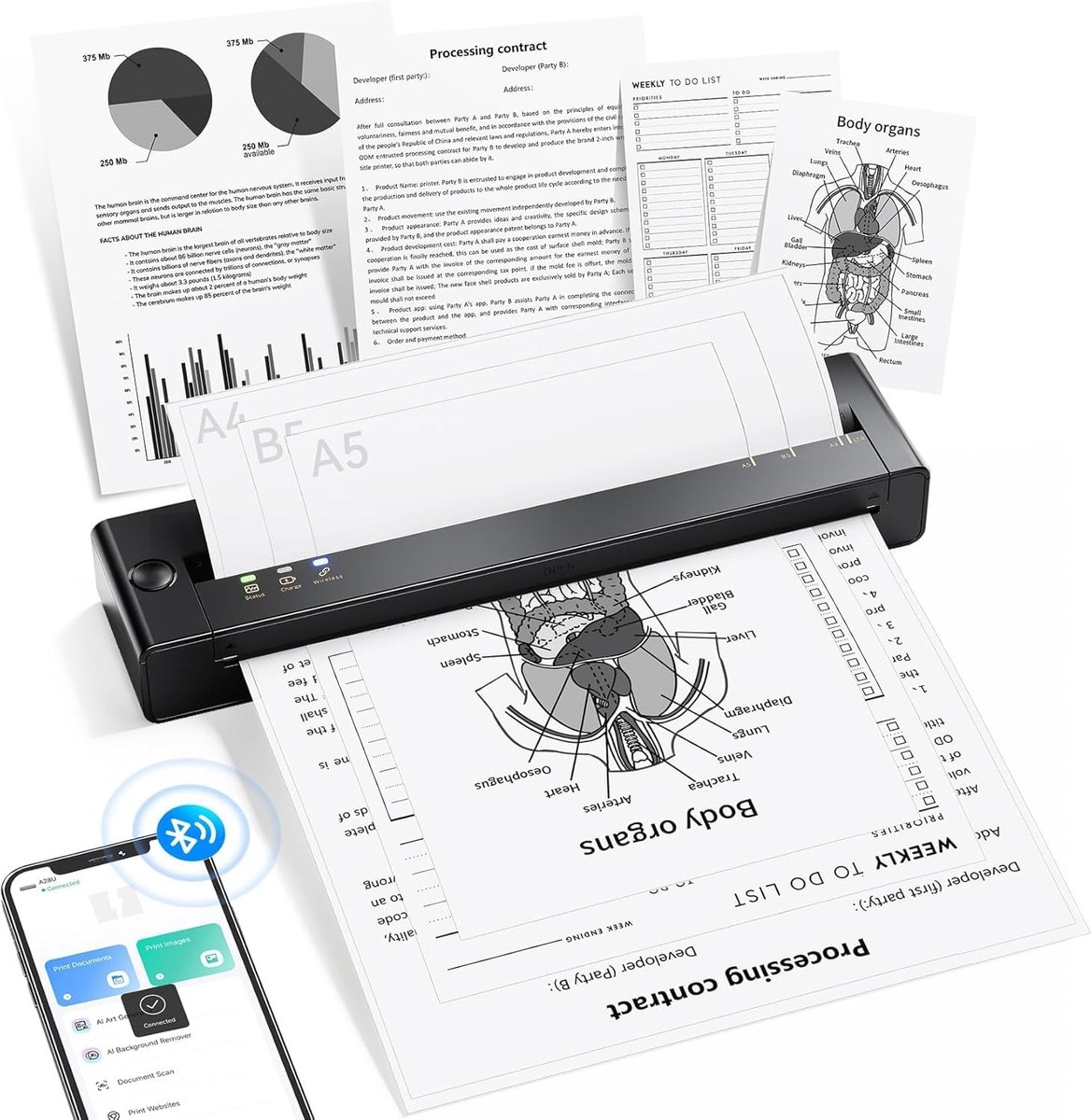 Mobiele Printer - Draagbare Printer - Onderweg Printen - Geen Inkt Nodig - A4 Formaat - Zwart