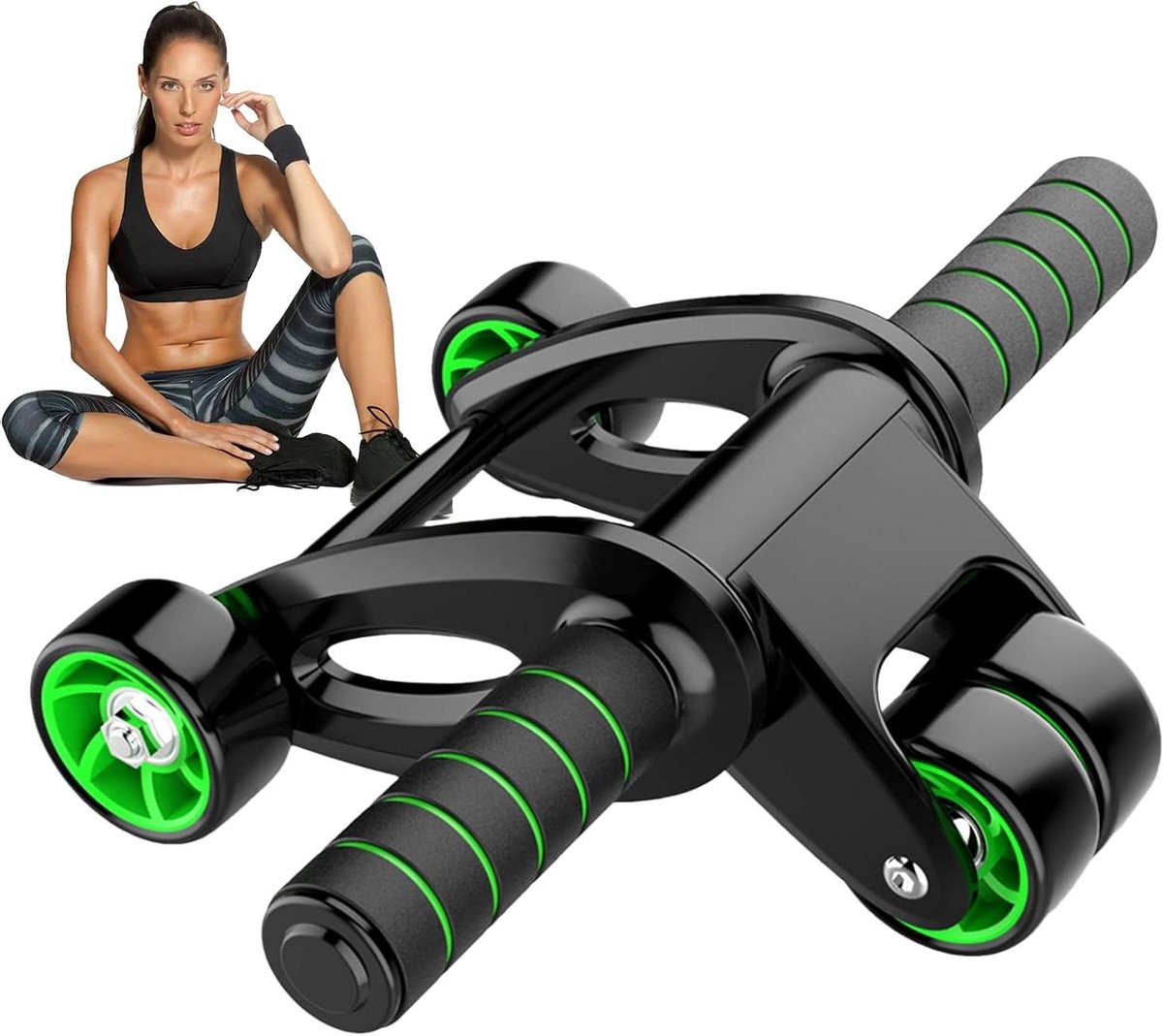 Buikspierroller - Core trainer - Thuis sporten - Vierwiel ontwerp - 20cm wielbasis - Zwart