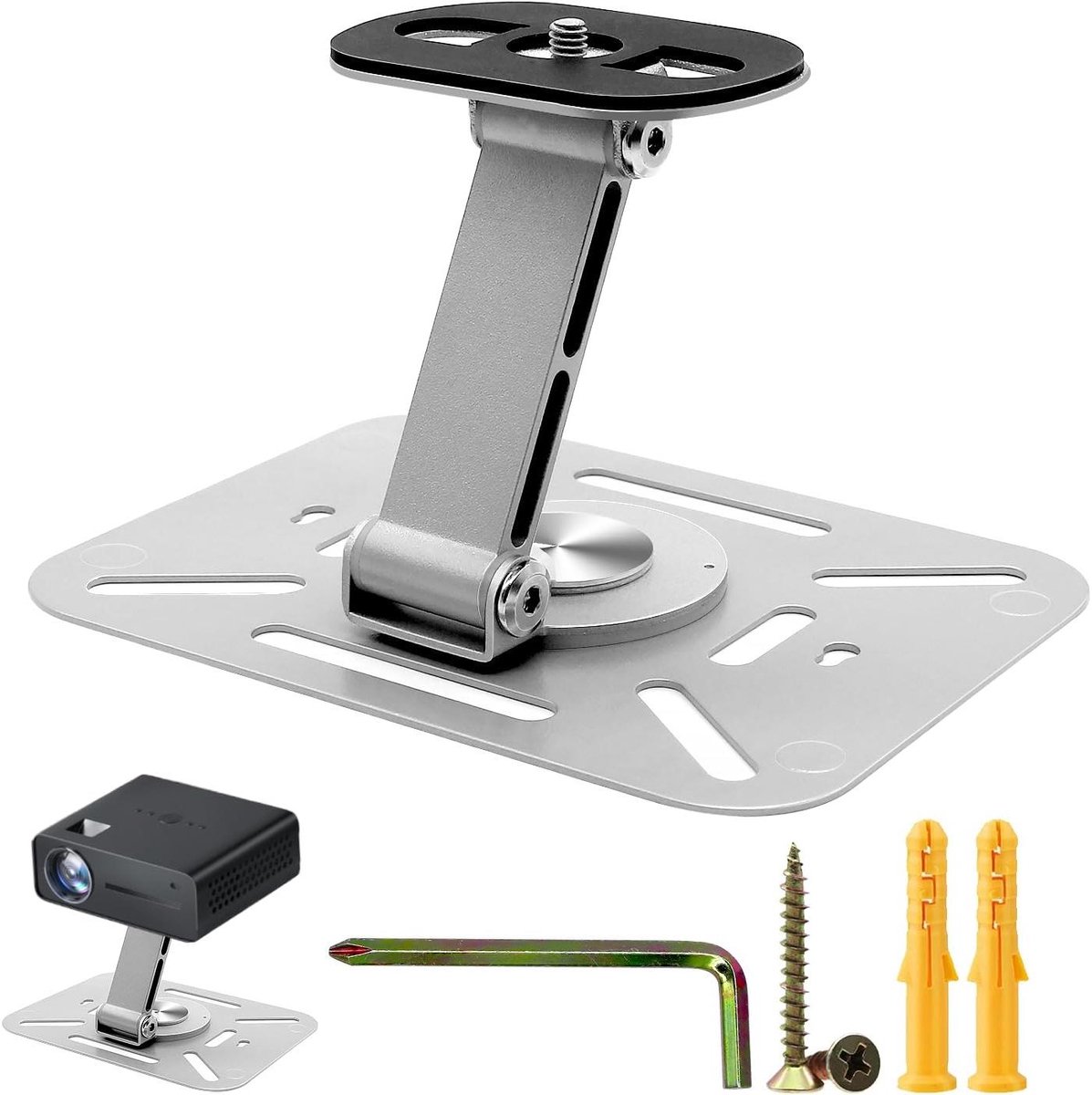 Projectorhouder - Beamer standaard - Thuisbioscoop opzetten - 360 graden draaibaar - 16 x 12 cm - Zilver