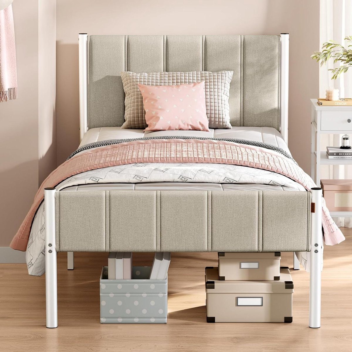 Eenpersoons bedframe - Met hoofdeinde - Comfortabel slapen - Stabiel en geruisloos - 90 x 