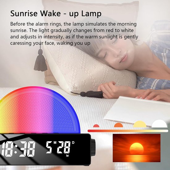 Wake Up Light - Wekker Lamp - Natuurlijk Wakker Worden - Zonsopgang Simulatie - H 20.8 cm - Zwart van Wake-up Light — afbeelding 3
