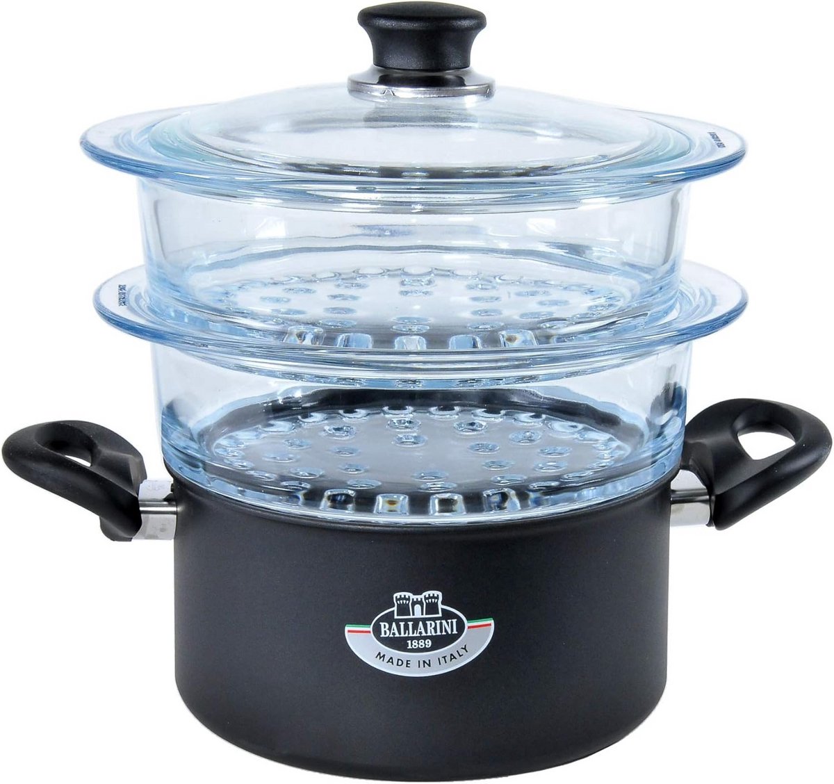 Aluminium Stoompan Zwart 20 cm - Gezond Koken met 2 Manden