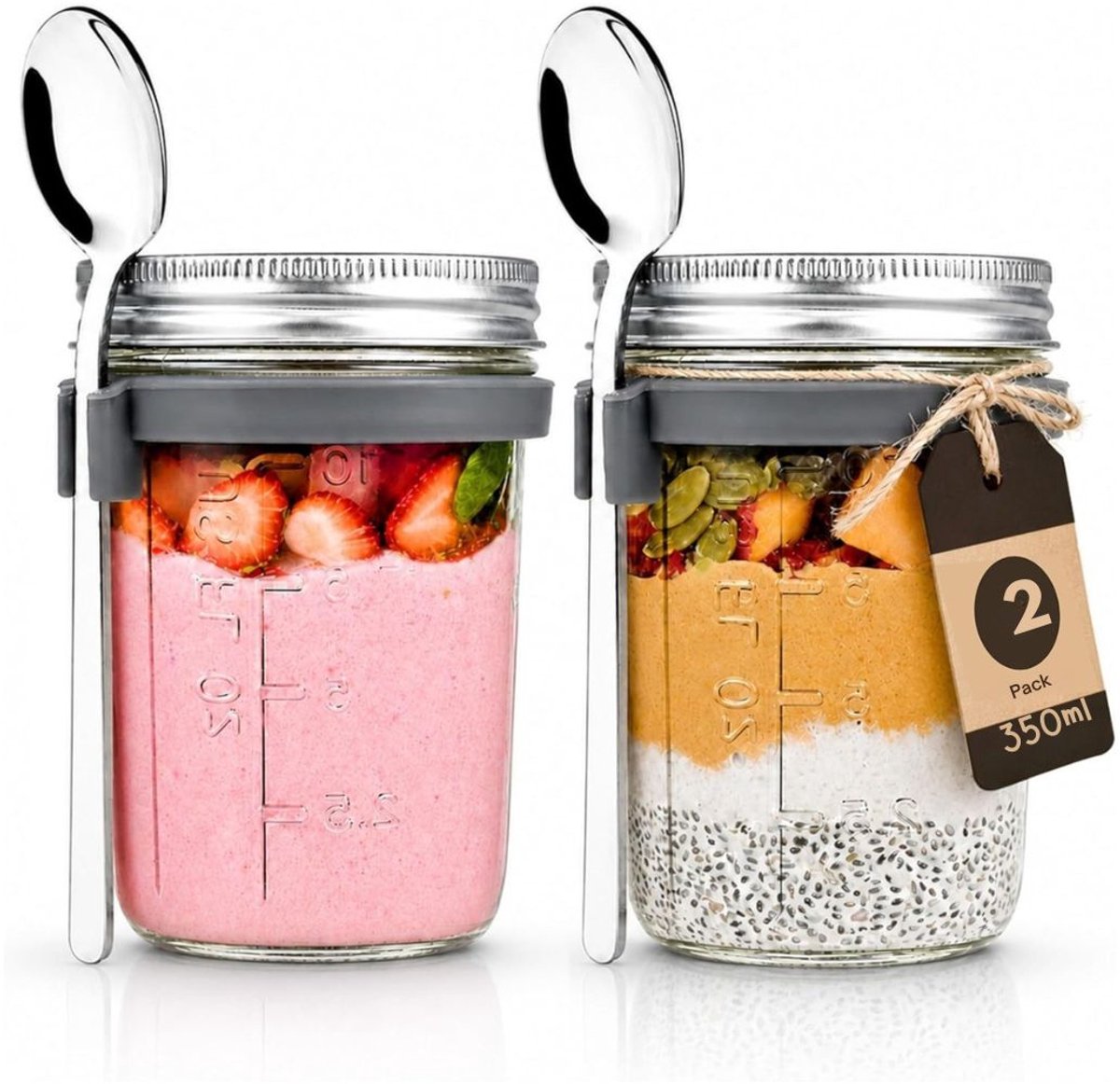 MRKK® Overnight Oats Potjes - Mason Jar - Meusli Beker met Deksel