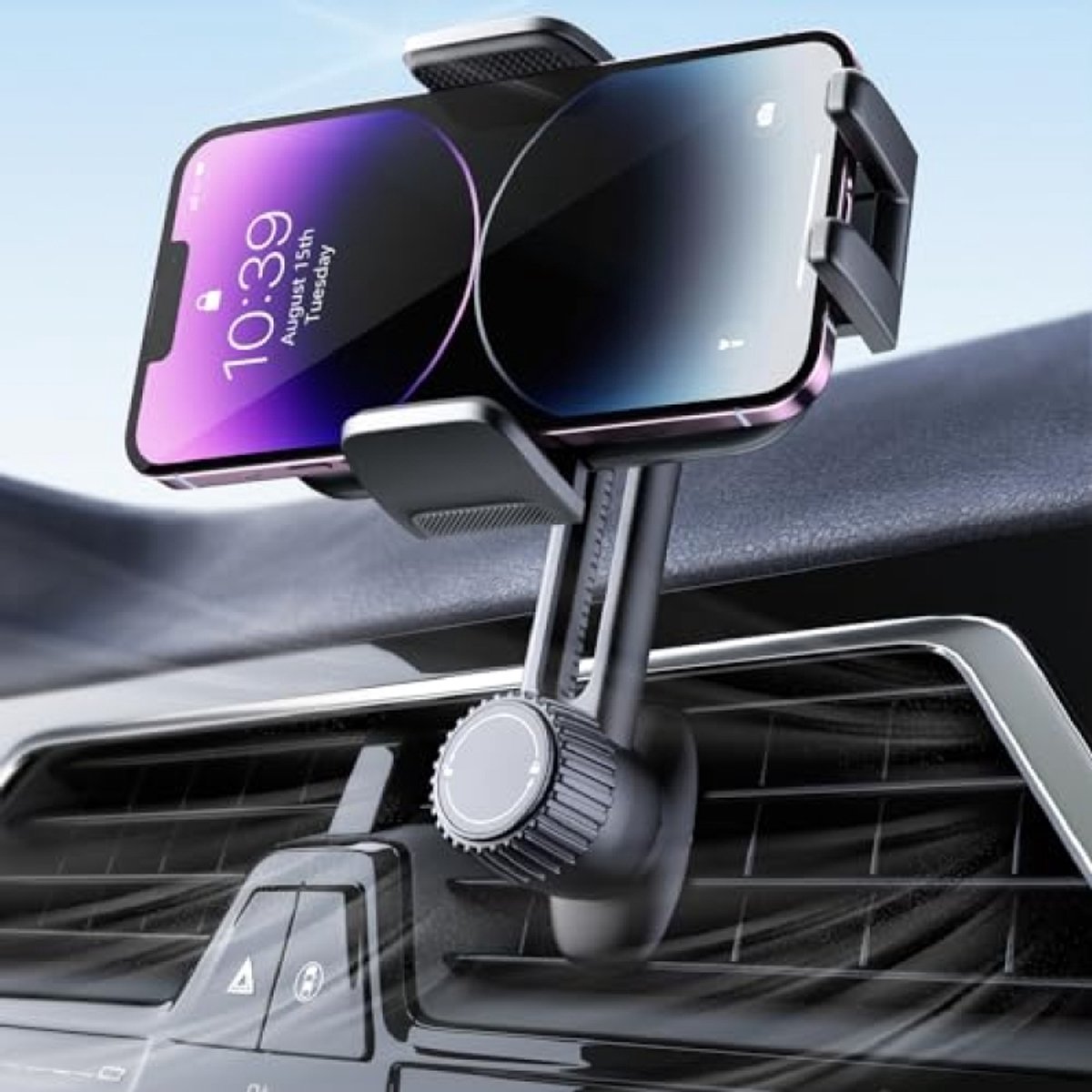 Autohouder voor smartphone, 360° draaibaar, eenhandig te bedienen, verstelbare klem