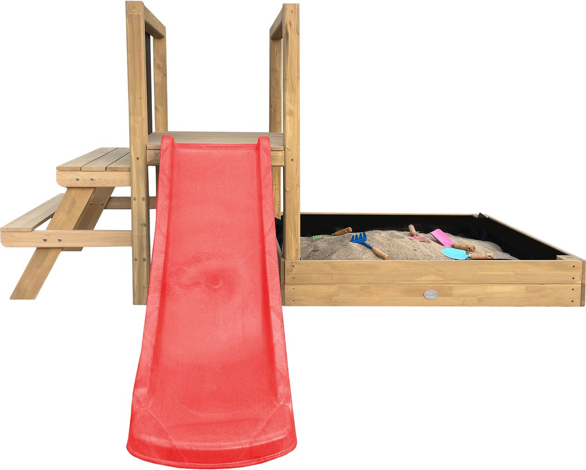 AXI Leah Mini Speeltoren met Zandbak en Picknicktafel – Rode Glijbaan – Met Krijtbord – FSC hout – Klein speeltoestel voor de tuin / buiten — afbeelding 8