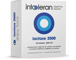 Intoleran Lactase 2500 Spijsverteringsenzymen - Dispenser 100 Tabletten | | Lactase enzym voor hulp bij Lactose vertering en Lactose-intolerantie | Klein tabletje | Puur en Vegan Voedingssupplement