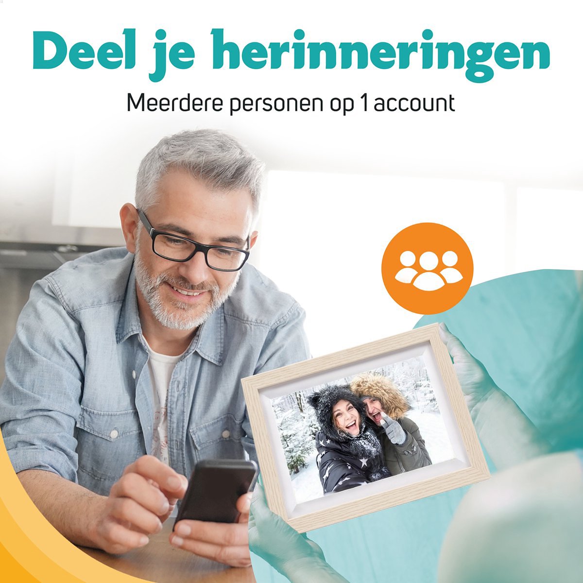 Pora&Co - Digitale fotolijst met WiFi en Frameo App – Fotokader - 10 inch – HD -IPS Display – Licht Bruin - Micro SD - Touchscreen thumbnail 3