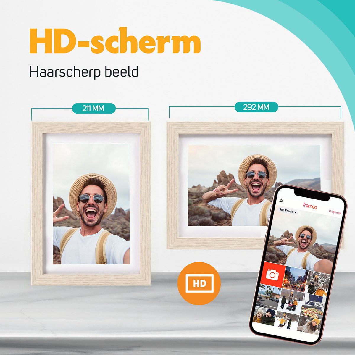 Pora&Co - Digitale fotolijst met WiFi en Frameo App – Fotokader - 10 inch – HD -IPS Display – Licht Bruin - Micro SD - Touchscreen thumbnail 2