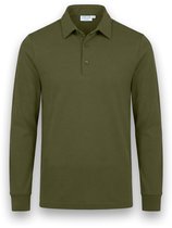Olijfgroene poloshirt met lange mouwen van Vercate, maat M, met geborduurd logo.