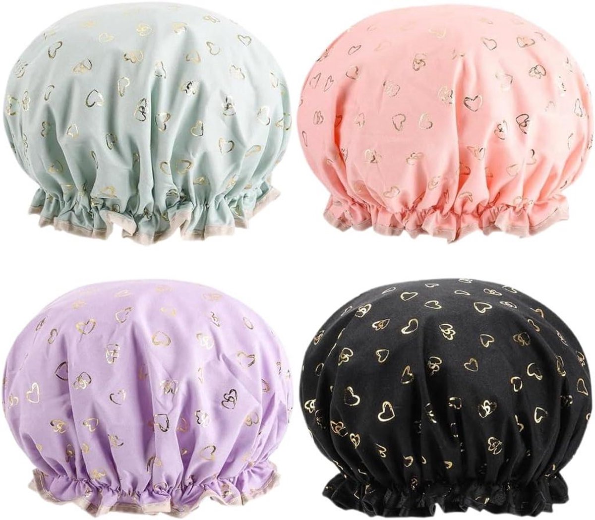 Satin Douchemutsen - Waterproof Haarhoes - Haar Droog Houden - Dubbele Laag Materiaal - 4 Stuks - Meerdere Kleuren
