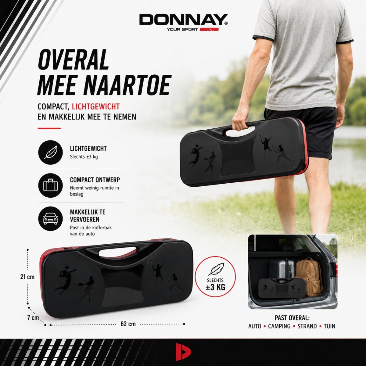Donnay Badmintonset - Badminton Complete Set Voor 2 Personen - Inclusief Badminton Shuttles, Badmintonrackets en Badmintonnet - Met Handige Badmintontas - Badminton Racket in Zwart/Rood — afbeelding 5