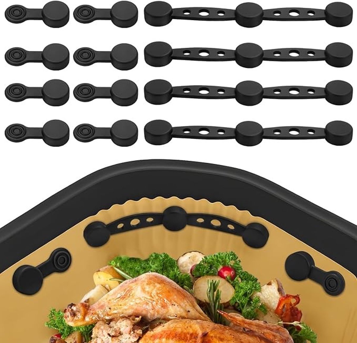 12 stuks Airfryer-magneten voor bakpapier - siliconen magneten - gesp voor heteluchtfriteuse - zwart