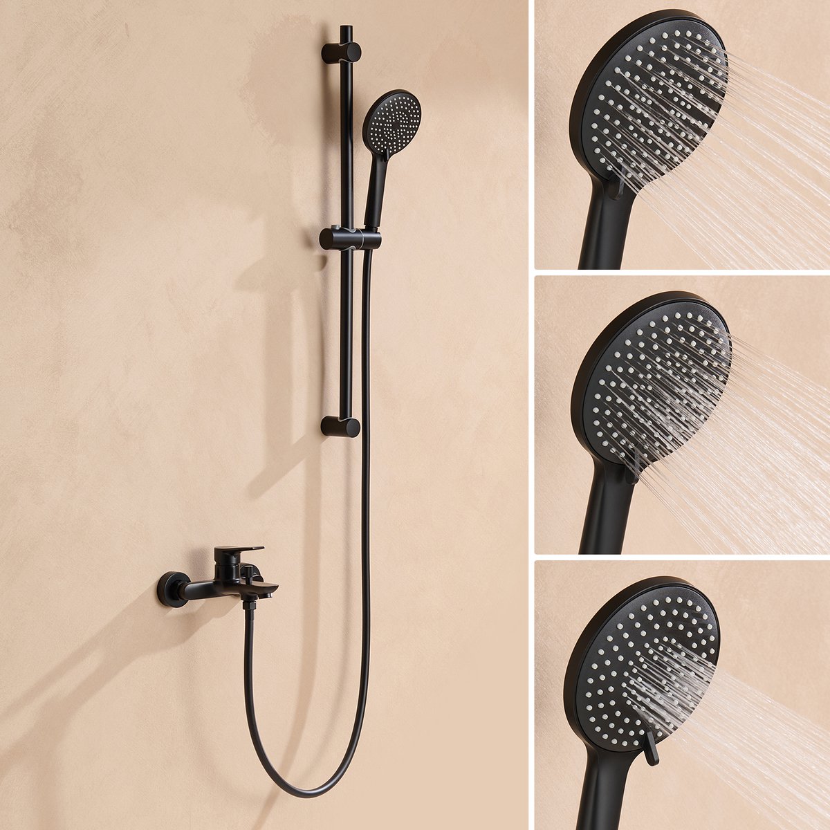 Auralum Max Complete Badmengkraan Set - 2 Functies Baduitloop & Handdouche - Opbouw - Waterbesparend - Met Verstelbare Glijstang 70 cm - Krasbestendig Mat Zwart