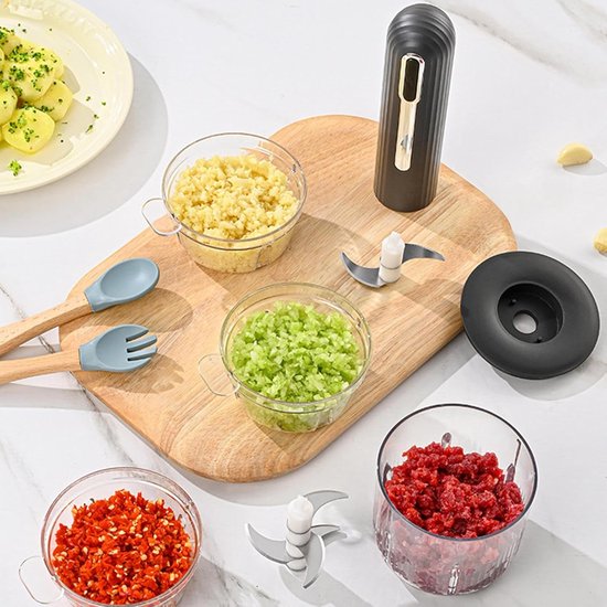 Mini Keukenhakker - Draadloze Hakker - Maaltijd Voorbereiden - USB Oplaadbaar - 400 ml Kom - Zwart van MINI — afbeelding 4