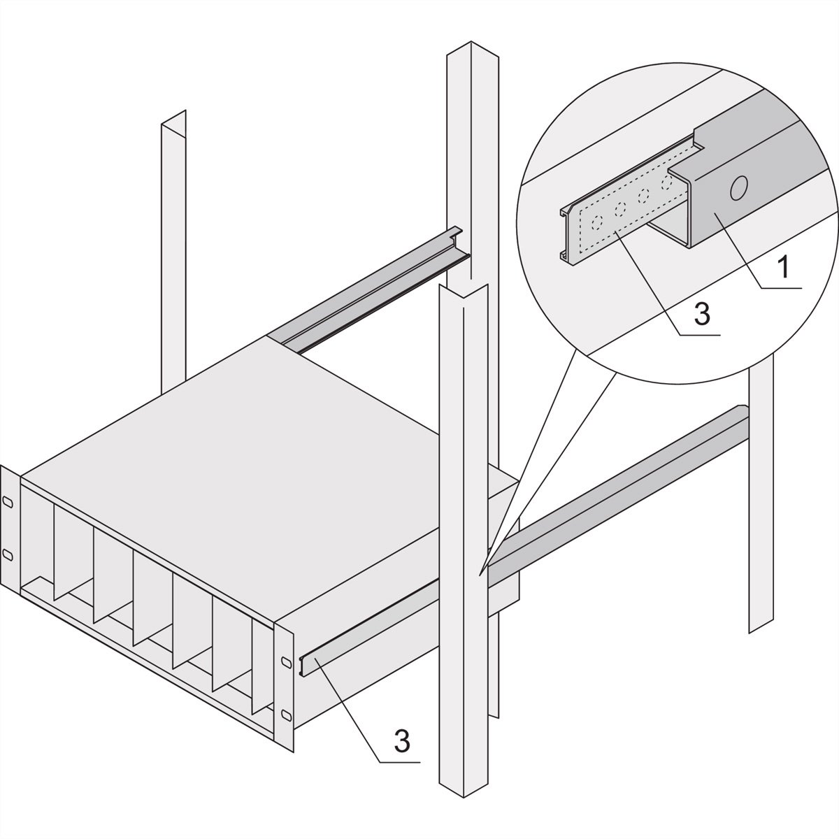 SCHROFF C-profiel adapter voor subracks gemonteerd in kasten, 175 mm