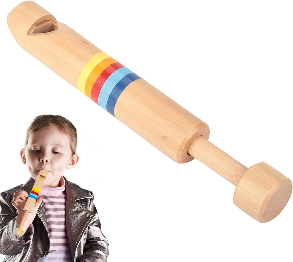 Houten Zuigerfluit - Muziekinstrument Kinderen - Vroege Muzikale Educatie - Handgemaakt Hout - 166 cm - Meerkleurig
