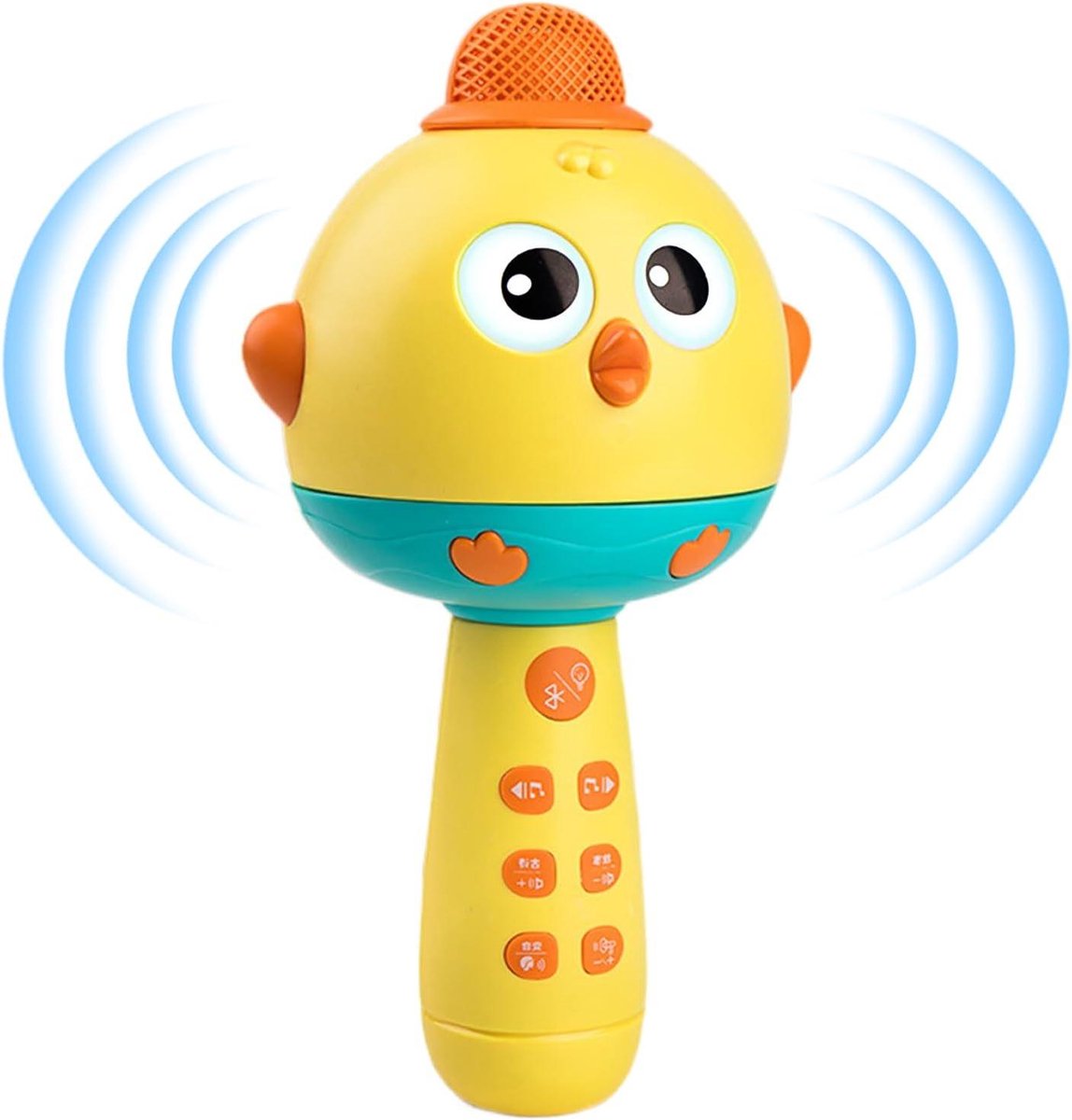 Speelgoed Microfoon - Muziekspeler - Zingen en Verhalen - Vier Stemwisselaars - 21 cm Hoog - Geel