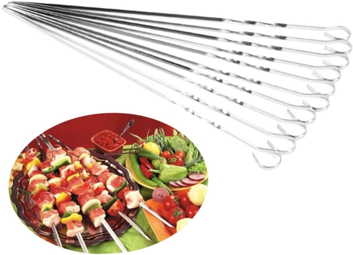 Grill Spiesen - BBQ Prikkers - Buiten Grillen - Lusvormige Handgreep - 38 cm - Zilverkleurig