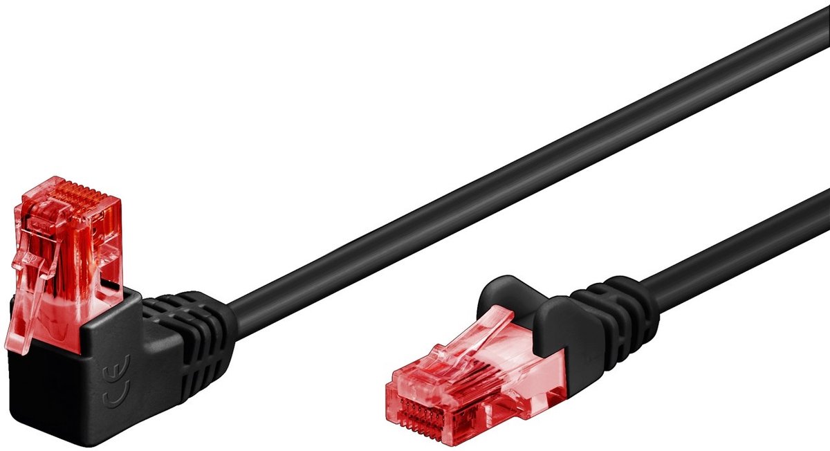 CAT 6 patchkabel 1x 90° haaks, U/UTP zwart 0.5M - Netwerkkabel - Computerkabel - Kabel