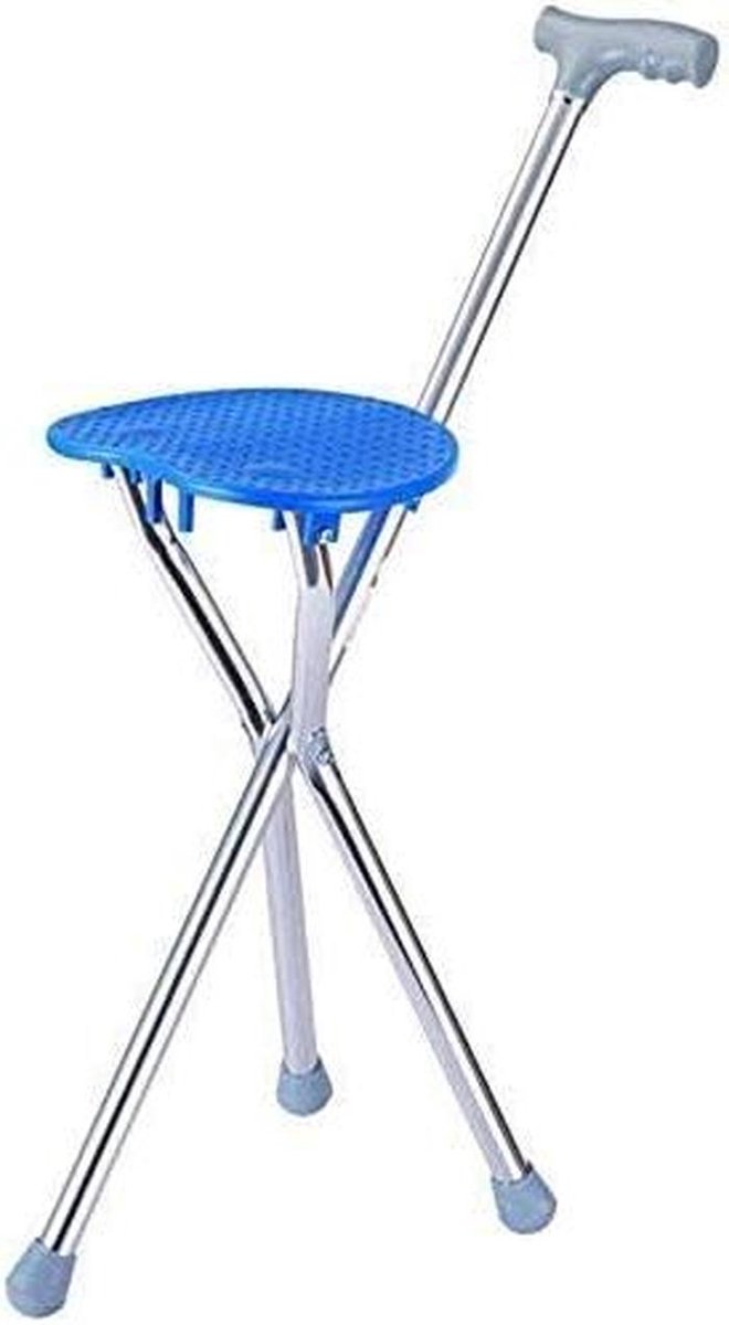 Wandelstok met zitje - Opvouwbare kruk - Rust en ondersteuning - Stabiel statiefontwerp - 70 cm hoogte - Blauw