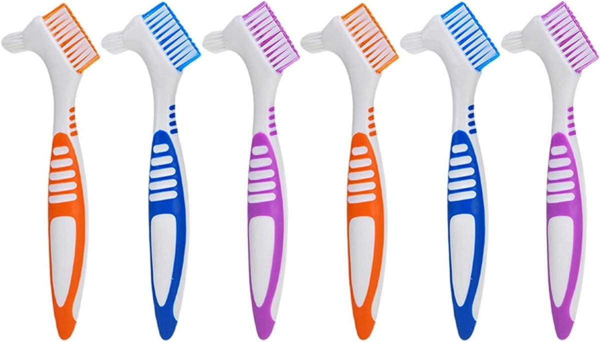Gebitsreinigingsborstel Set - Kunstgebit Borstels - Dagelijkse Mondhygiëne - Dubbelzijdige Kop - 6 Stuks - Diverse Kleuren
