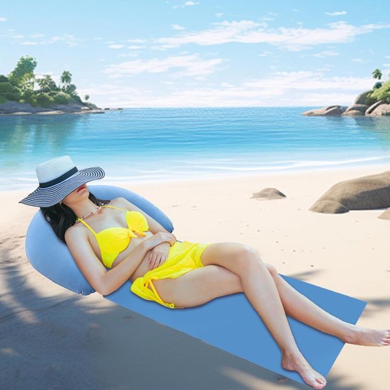 Strandmat Opblaasbaar - Lounge Mat - Ontspannen Buiten - Zandvrij Ontwerp - 160 x 70 cm - Lichtblauw — afbeelding 2
