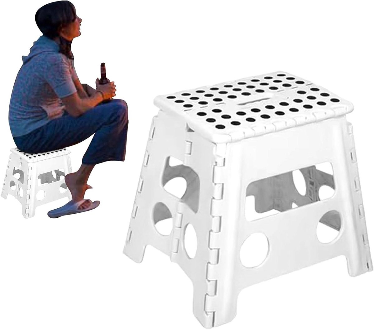 Opvouwbare kruk - Lichtgewicht stoel - Extra zitplaats - Robuust en stabiel - 32 cm hoog - Wit