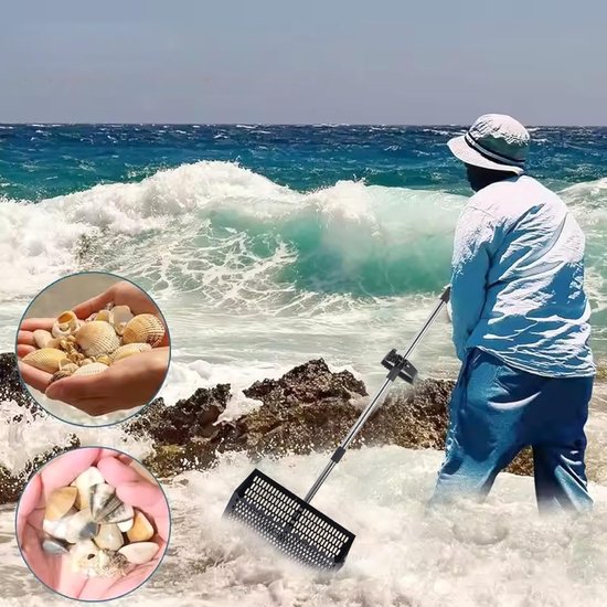 Zandvlooienhark - Strandzeef - Schelpen Verzamelen - Afneembare Zeef - Ergonomische Handgreep - Metaal — afbeelding 4
