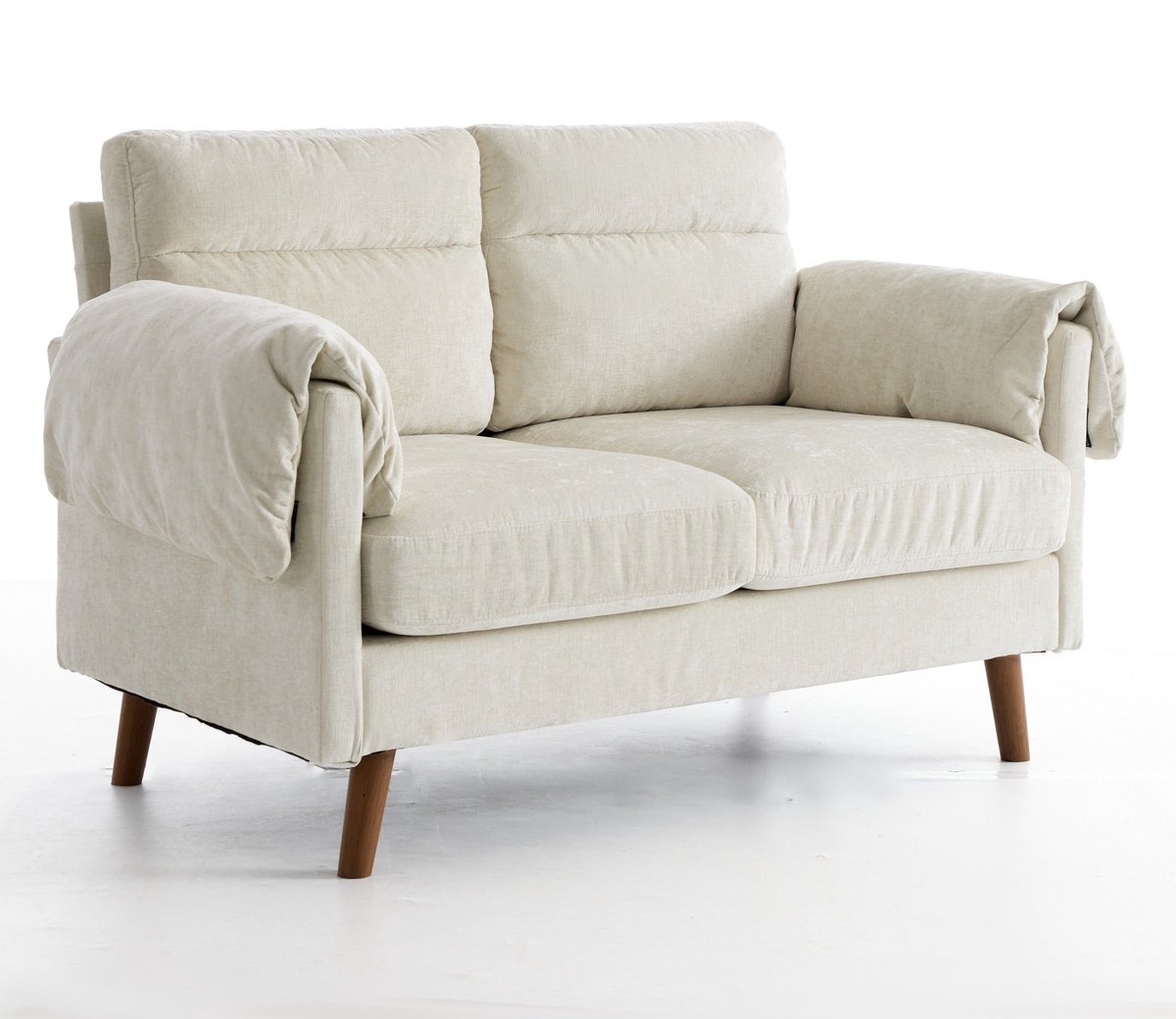 Merax 2-Zits Bank Beige - Compacte Chenille Loveseat met Zachte Kussens en Houten Poten - Kleine Sofa voor Woonkamer Appartement en Slaapkamer